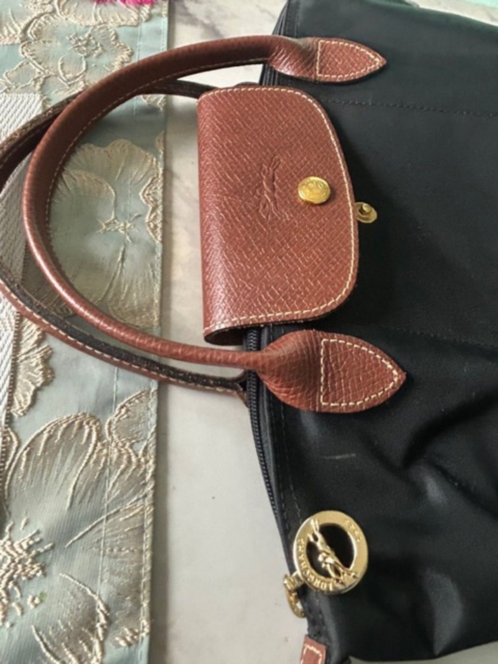 Longchamp Black Nylon Tote with Brown Leather Trim - Picture 4 of 6